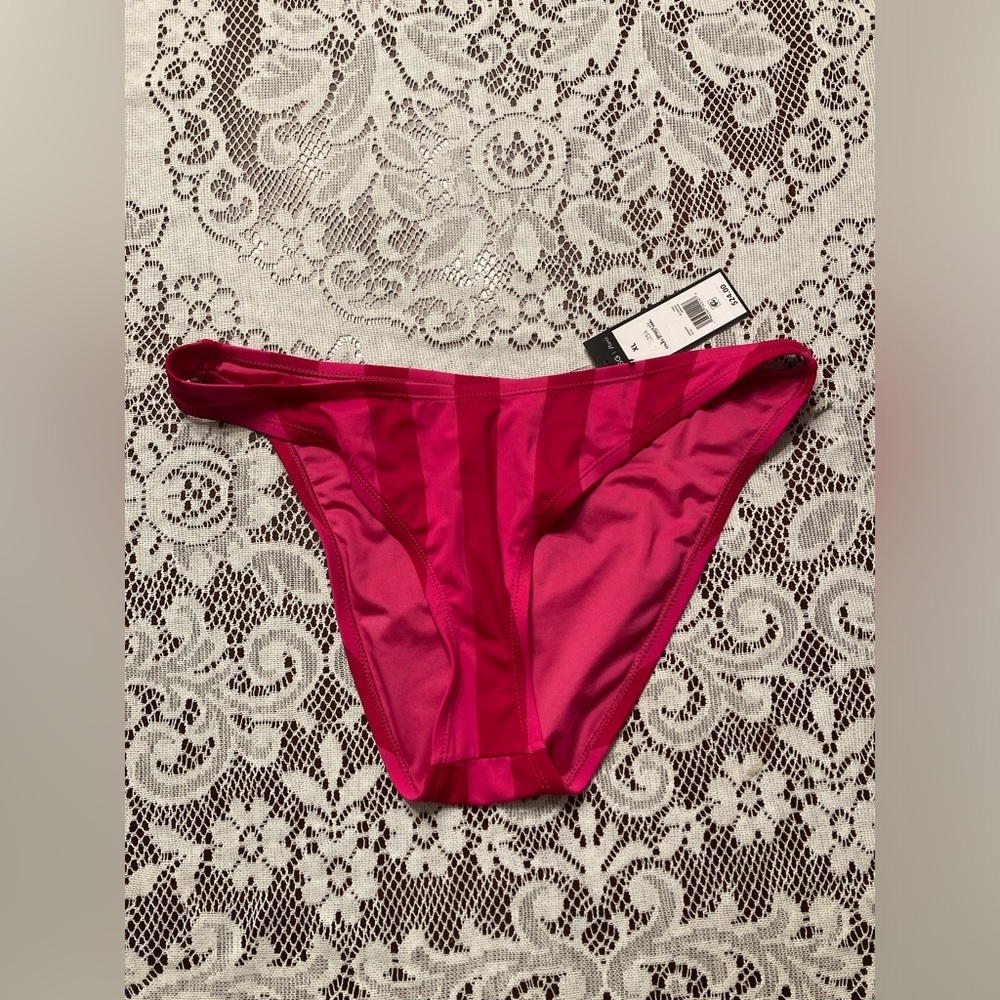 NWT BCBG Paris Pink Red Striped Bikini Swim Bathing Suit Bottom Size XL NEW